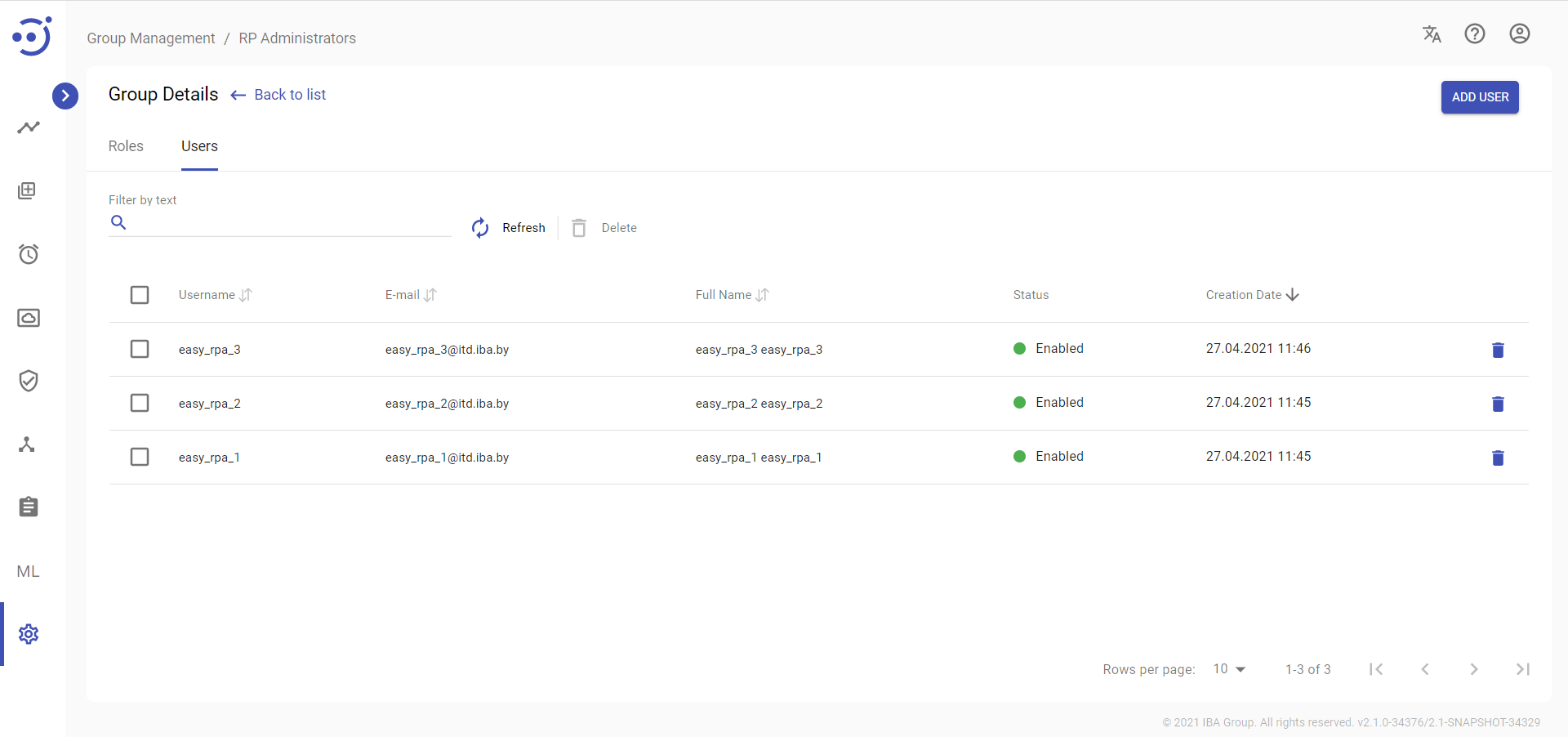 Users tab